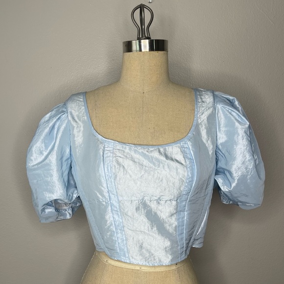 Topshop Tops - New without Tags TopShop Sky Blue Puff Sleeves Corset Crop Top
